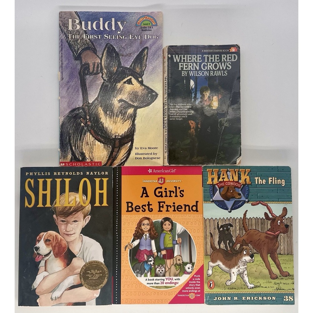 Lot of 5 Children's Dog Books Shiloh Where the Red Fern Grows Hank the Cowdog
